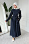 Penta Cupra Tansel Fabric Belted Hijab Dress - Navy Blue - 3
