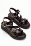 Women's Bitter Brown Crinkled Patent Leather Cross-Strapped Wedge Heeled Sandals - 3