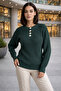Women's Green Knitwear Sweater Round Neck Buttoned Long Sleeve Basic Winter Soft - 5