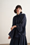 Helena High Neck Draped Blouse Navy Blue - 3