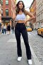 Women's Black High Waist Corset Detailed Gathering Spanish Leggings Pants - 6