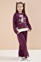 Burgundy Slit Pants with Bow and Lettered Badge Girls' 2-Piece Set 23597 - 2