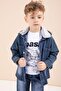 Navy Blue Hooded Jean Jacket and Pants, Boy's Printed T-Shirt, 3-Piece Set 23617 - 4