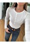 Buttoned Ribbed Blouse -White - 3