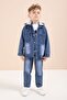 Blue Hooded Jean Jacket and Pants, Boy's Printed T-Shirt, 3-Piece Set 23616 - 2