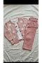 Girl's Heart Patterned Knitwear Cardigan, Bodysuit and Canvas Trousers Three-Piece Set - 2