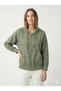 Women's Khaki Italian Zippered Hooded Low Sleeve Oversize Linen Blouse - 2