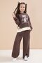 Brown Slit Pants, Bow and Lettered Badge Girls' 2-Piece Set 23596 - 2