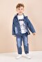 Blue Hooded Jean Jacket and Pants, Boy's Printed T-Shirt, 3-Piece Set 23616 - 5