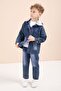 Navy Blue Hooded Jean Jacket and Pants, Boy's Printed T-Shirt, 3-Piece Set 23617 - 2