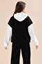 Girl's Hooded 3-Piece Set with Black Buttoned Zero-Sleeve Vest and Wide-Leg Pants 23602 - 7