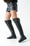 Women's Over-The-Knee Riding Boots Short Heeled Stone Detailed Non-Slip Sole Amanda Black - 2