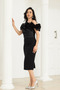 Alt Atlas Fabric Top Organza Fabric Rose Detailed Pencil Dress - Black - 7