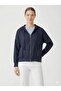 Women's Navy Blue Italian Zippered Hooded Low Sleeve Oversize Linen Blouse - 2