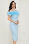 Alt Atlas Fabric Top Organza Fabric Rose Detailed Pencil Dress - Baby Blue - 5