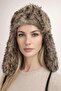 Pilot Hat with Fur in Navy Blue for Skiing - Women's Fur-Trimmed Russian Beret - 2