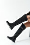 Women's Over-The-Knee Riding Boots Short Heeled Stone Detailed Non-Slip Sole Amanda Black