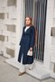 Women's Waist-Tied Midi Length Denim Trench Coat Navy Blue