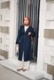 Women's Waist-Tied Midi Length Denim Trench Coat Navy Blue - 5