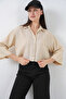 Women's Striped Oversize Short Shirt 20326 - Beige - 5