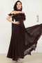 Üst Atlas Alt Chiffon Shawl Detailed Long Dress - Brown - 7