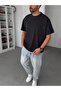 تي شيرت أسود كبير الحجم قابل للغسل مع جيوب C-011