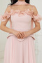 Üst Atlas Alt Chiffon Shawl Detailed Long Dress - Pudra - 2