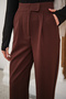 Women's Hook and Loop Detail Fabric Trousers Bitter Brown - 6