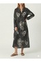 Italian Black Floral Patterned Oversize Long Linen Dress - 2
