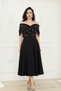 Crepe Stone Detailed Midi Dress - Black