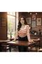 Women's White - Orange Striped Square Neck Basic Knitwear Blouse - 2