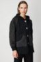 Women's Black Coat with Quilted Sleeves and Buttoned Hood 60935