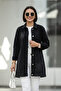 Women's Stone-Detail Buttoned Pocketed Black Denim Jacket