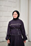 Women's Front Pearl Detail Embellished Stitching Belted High Collar Suit Purple - 8