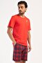 Men's Short Sleeve Shorts Pomegranate Flower Pajama Set Plaid Patterned Pajama Set C4T4N0704