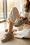 Laisla Beige Suede Beaded Detailed Ballerina Shoes