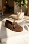 Omait Brown Suede Beaded Detailed Ballerina Shoes - 2