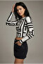 Women's Black-White Crew Neck Patterned Crop Blouse Nj74 - 3