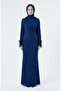 Silvery Feathered Draped Hijab Evening Dress 5705-04 Indigo - 2