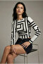 Women's Black-White Crew Neck Patterned Crop Blouse Nj74 - 2