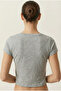 Women's Gray V-Neck Crop Basic T-Shirt Nj78 - 3