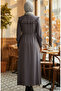 Ruffle Collar Lace-Up Hijab Dress 2208-04 Anthracite - 4
