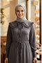Ruffle Collar Lace-Up Hijab Dress 2208-04 Anthracite - 2