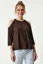 Open Shoulder Knitted Blouse Lex0010 Brown - 3