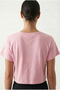 Women's Pink Elastic Waist and Printed Crop T-Shirt Nj82 - 4