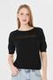 Women's Crew Neck Openwork Short Sleeve Spring Blouse 1701 Black