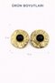 Women's Yellow Steel Retro Forged Round Black Detailed Studded Earrings - 3