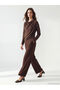 Brown Wide Leg Women's Trousers with Elastic Waist