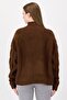 Women Mock Neck Cable Knit Sweater, Brown - 4