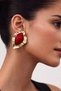 Women's Steel Yellow Plated Red Rosso Vintage Nail Earrings - 2